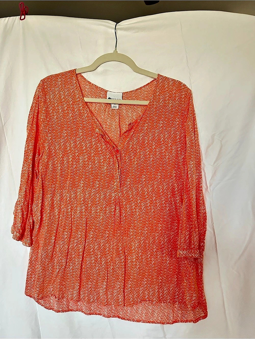 Stylus Abstract Print Blouse in Orange & White Size XL